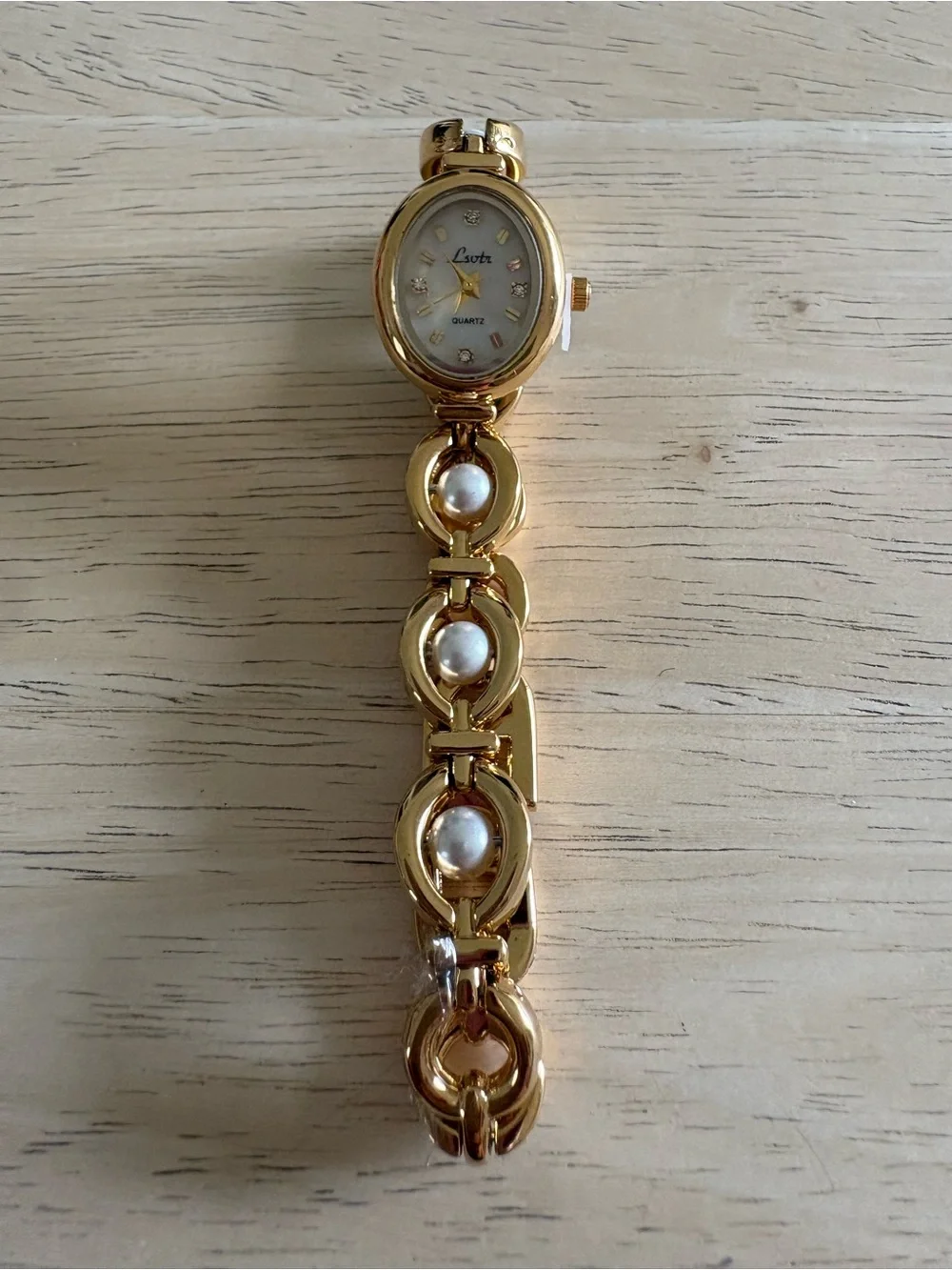 Gold Pearl Accent Women's Bracelet Watch by Lovta
